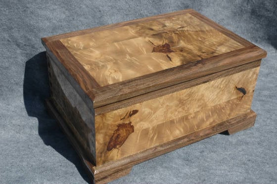 myrtle burl keepsake box walnut trim top side