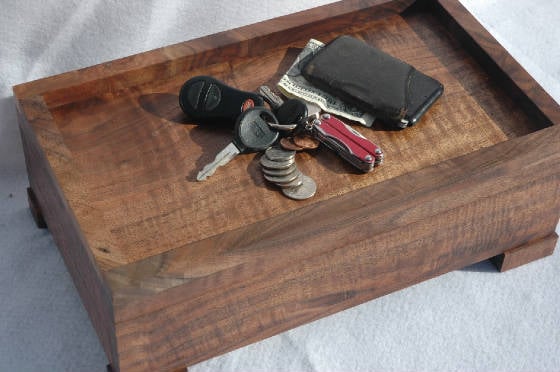 handcrafted wood valet box with drawer walnut top