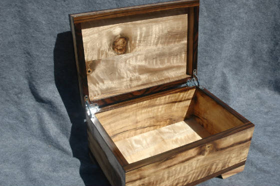 wooden memory box open lid