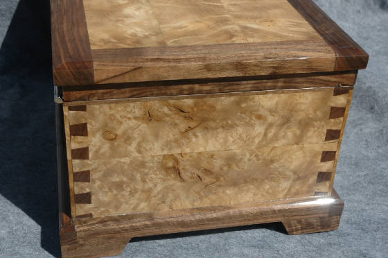 myrtle burl keepsake box walnut trim left side