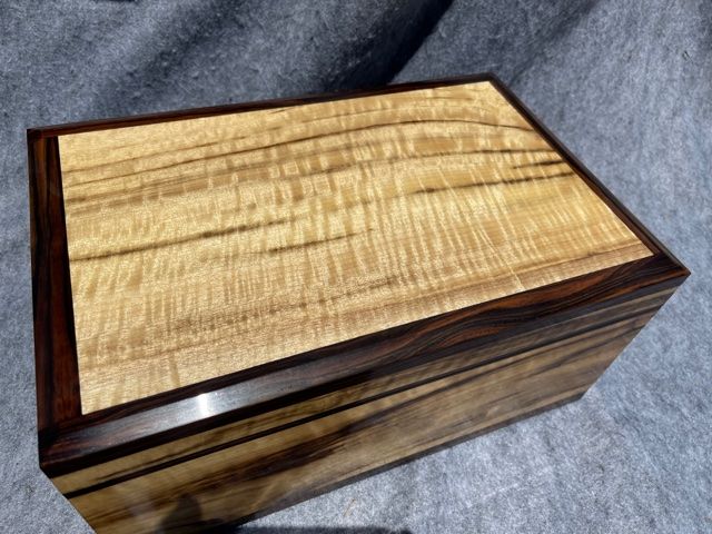 myrtle burl keepsake box walnut trim open