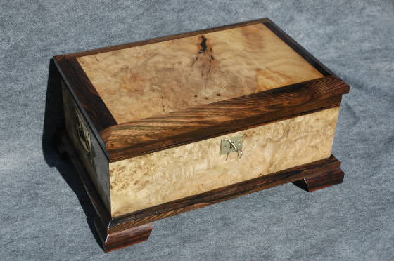 quality wooden keepsake box myrtle wood lock ebony trim top front