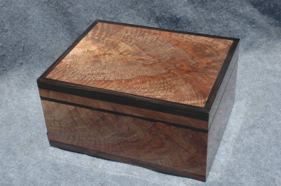 walnut memory box bookmatch ebony trim top front