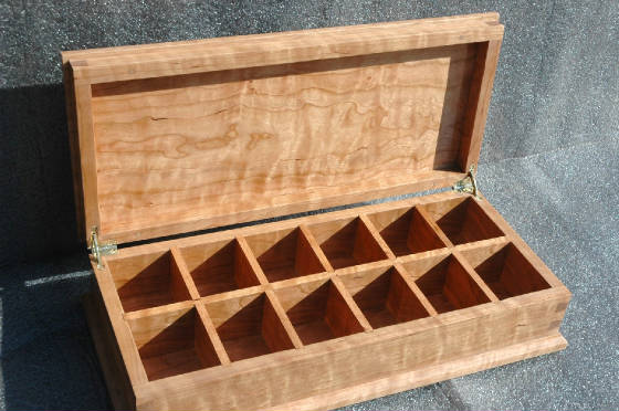 custom built wood jar box  cherry wood  with wood inlay open lid