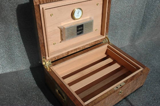custom exotic humidor handcrafted walnut open lid tray