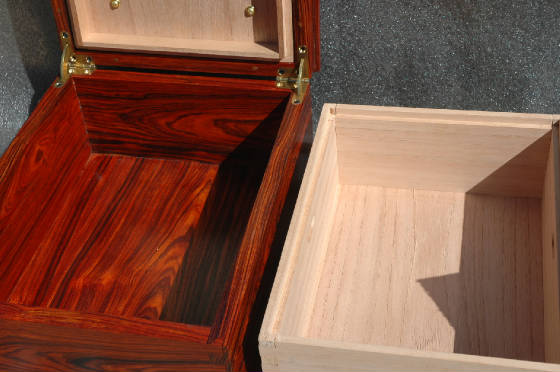 custom exotic cocobolo humidor lock handles  insert with tray open insert