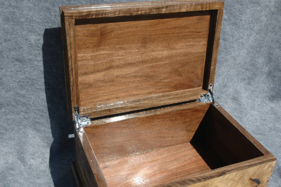 myrtle burl keepsake box walnut trim open