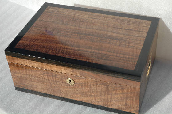 locking wood memory box black walnut ebony trim top front