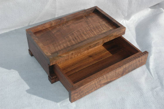 handcrafted wood valet box with drawer walnut top drawer open