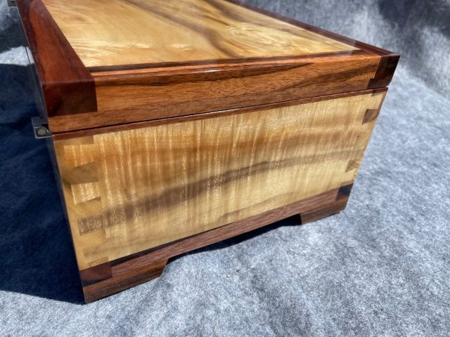 myrtle burl keepsake box walnut trim left side