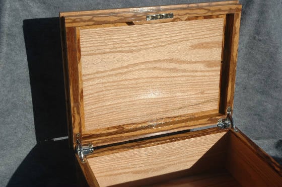 cherry burl handcrafted keepsake box with lock and trim open