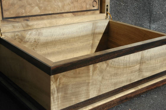 handcrafted wooden keepsake box myrtle trim  open front