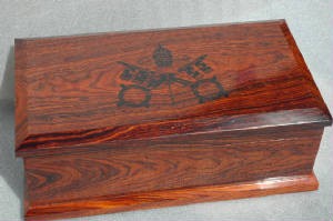 custom exotic cocobolo wood box with inlay pontifical council for culture adult stem cell research 4 award top front 4