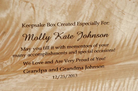 laser engraving of persons name and a special personal note