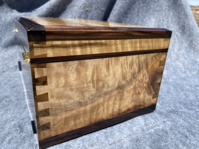 myrtle burl keepsake box walnut trim left side