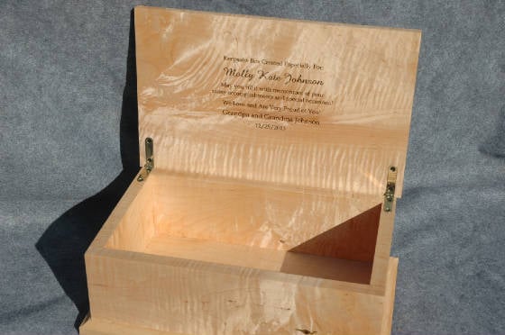 custom engraved keepsake 5 boxes made with maple  walnut oak open inside lid