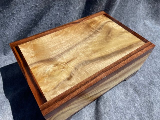 myrtle burl keepsake box walnut trim top