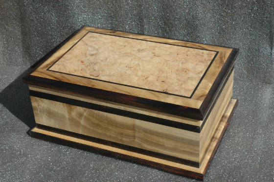 handcrafted wooden keepsake box myrtle wood trim  top front
