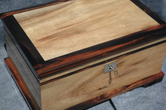 myrtle wood keepsake box ebony trim lock high quality
top front