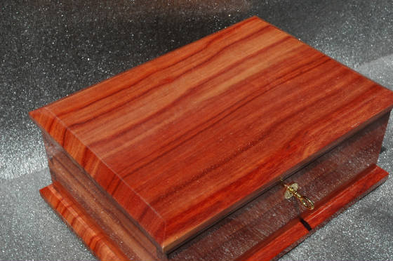 wood memory box with lock african padauk  top