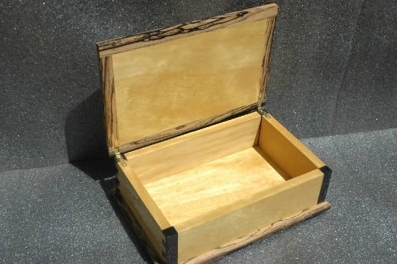 wooden memory box with ebony trim open view