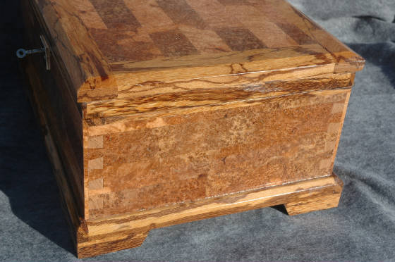 cherry burl handcrafted keepsake box with lock and trim side