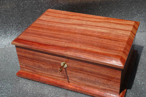 wood memory box with lock african padauk  top front
