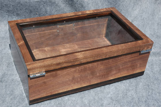 custom handcrafted display box glass top lock ebony trim back