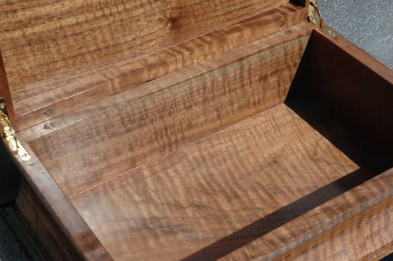 fine wooden keepsake box  handcrafted black walnut ebony trim open lid