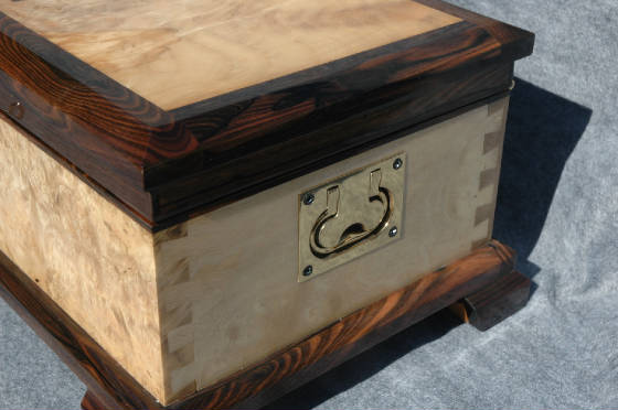 quality wooden keepsake box myrtle wood lock ebony trim side handle
