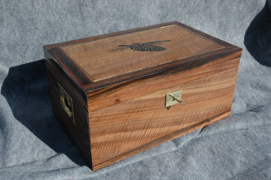 wedding keepsake box with inlay handles lock fron view