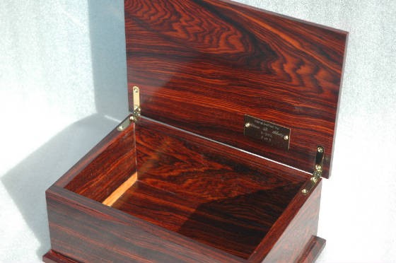 custom made wooden box exotic cocobollo handcrafted and personalized open lid