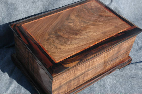 large keepsake memory box crotch walnut ebony trim top front