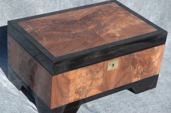 luxurious wooden keepsake box crotch walnut lock ebony trim bookmatched  top front