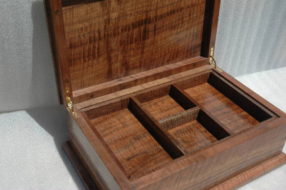 walnut handcrafted jewelry box for men figured black  walnut open tray