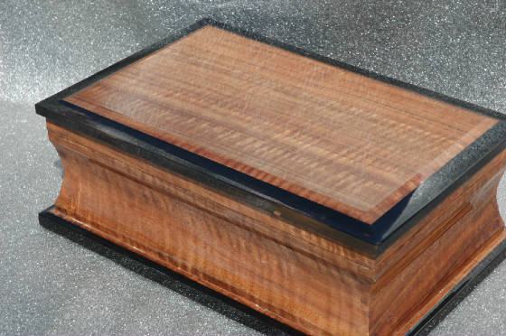 fine wooden keepsake box  handcrafted black walnut ebony trim concave sides top front side