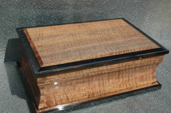 fine wooden keepsake box  handcrafted black walnut ebony trim concave sides
