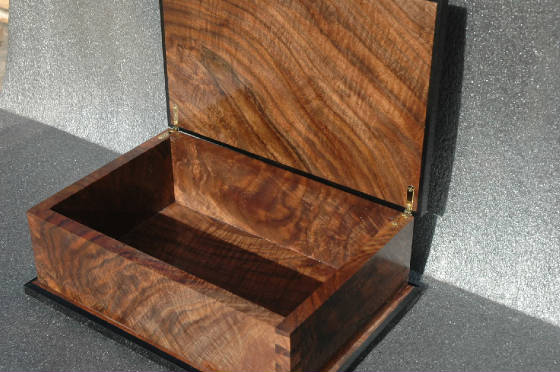 decorative wooden box black walnut ebony trim open lid