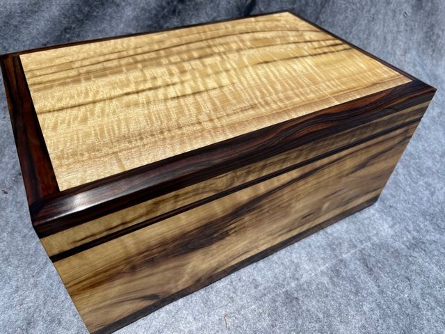 myrtle burl keepsake box walnut trim top side