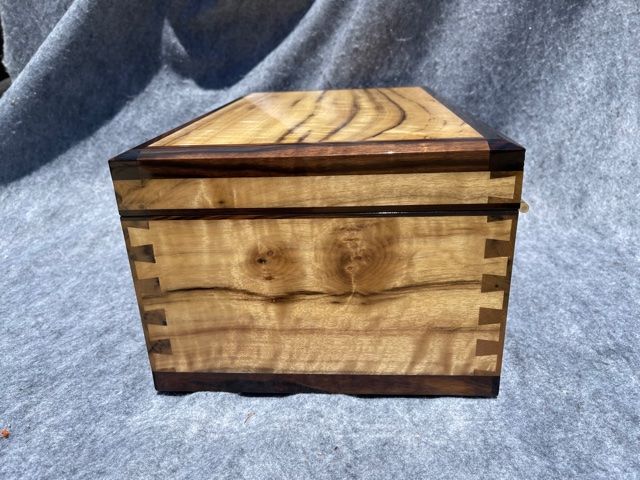 myrtle burl keepsake box walnut trim right side