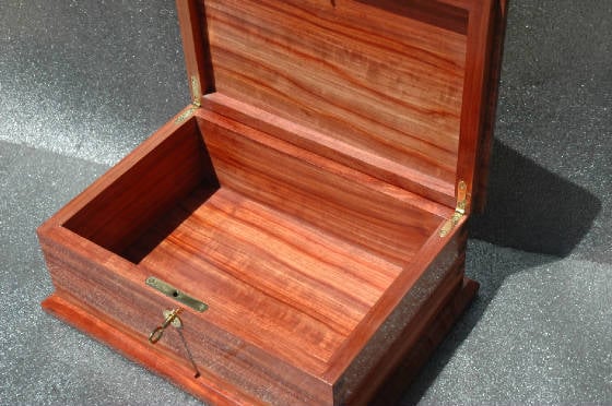 wood memory box with lock african padauk  open