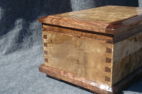 myrtle burl keepsake box walnut trim  side