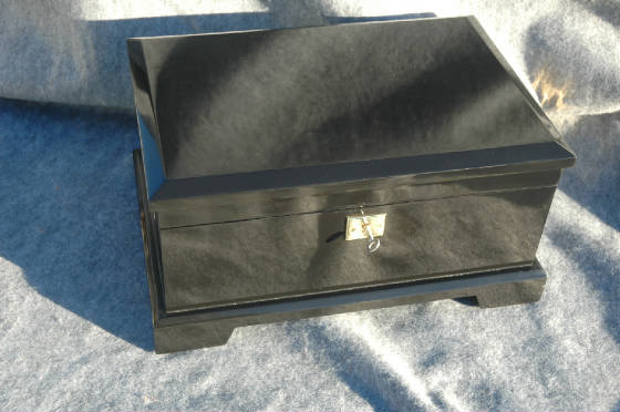 black lacquar keepsake box lock and handles top side