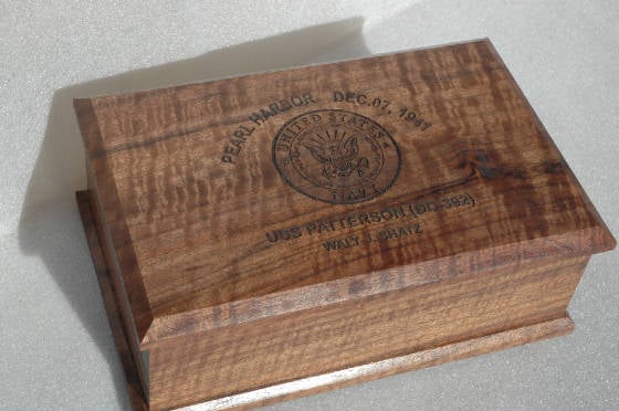 custom walnut wood memory keepsake box with US Navy engraving
